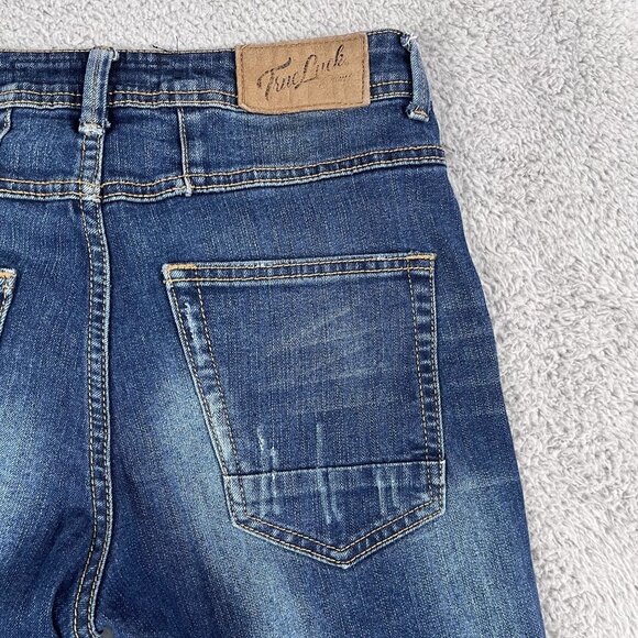 TrueLuck Distressed Skinny Mens Dark Wash Jeans Sz 32 x 28 - Picture 3 of 5